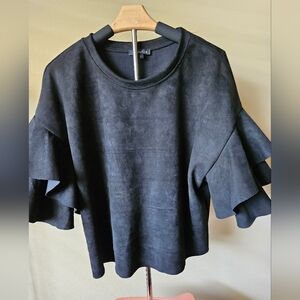 CQ by CQ Black Tiered Ruffle Sleeve Top - Size L